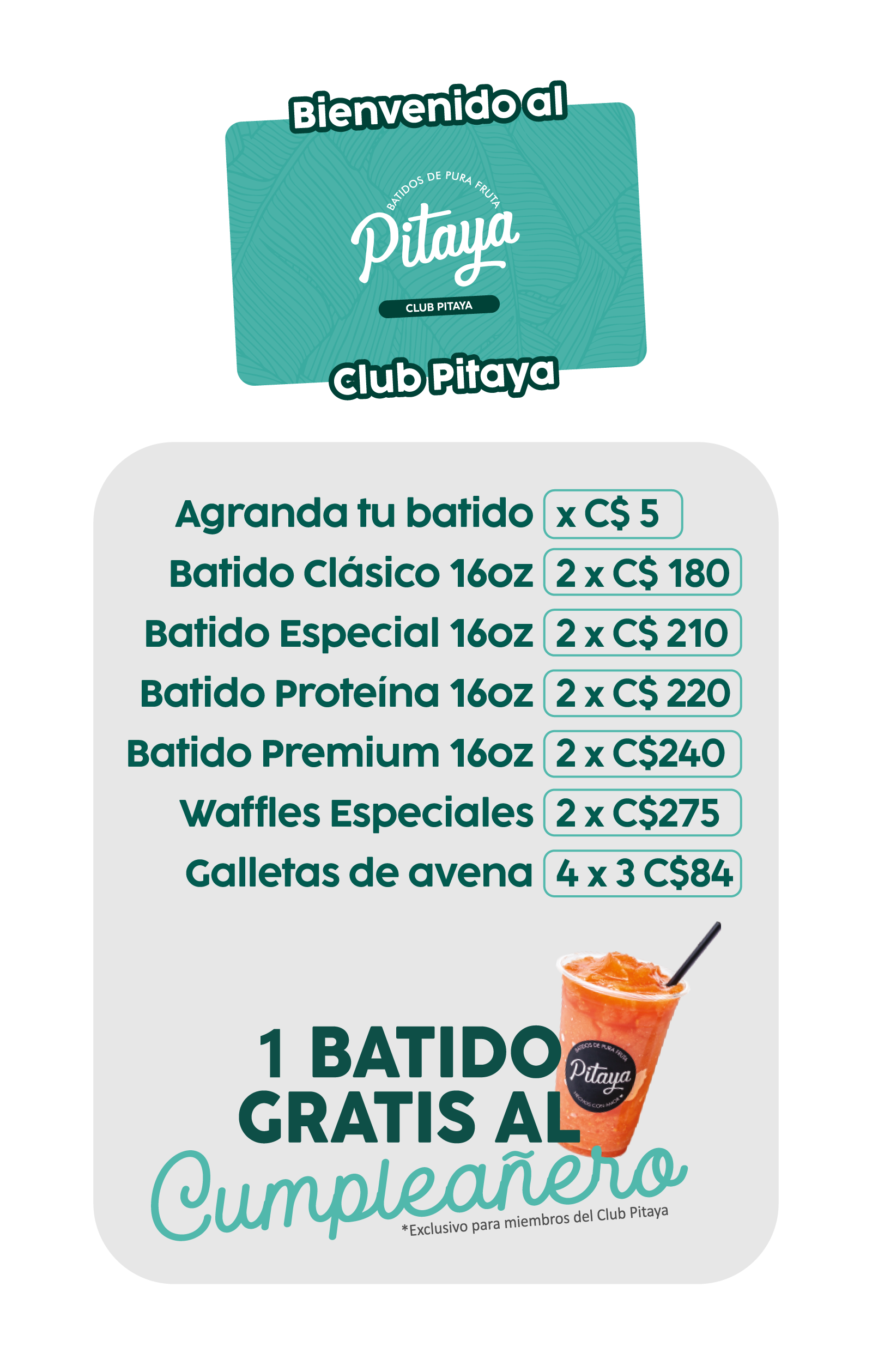 Menu batidos Pitaya