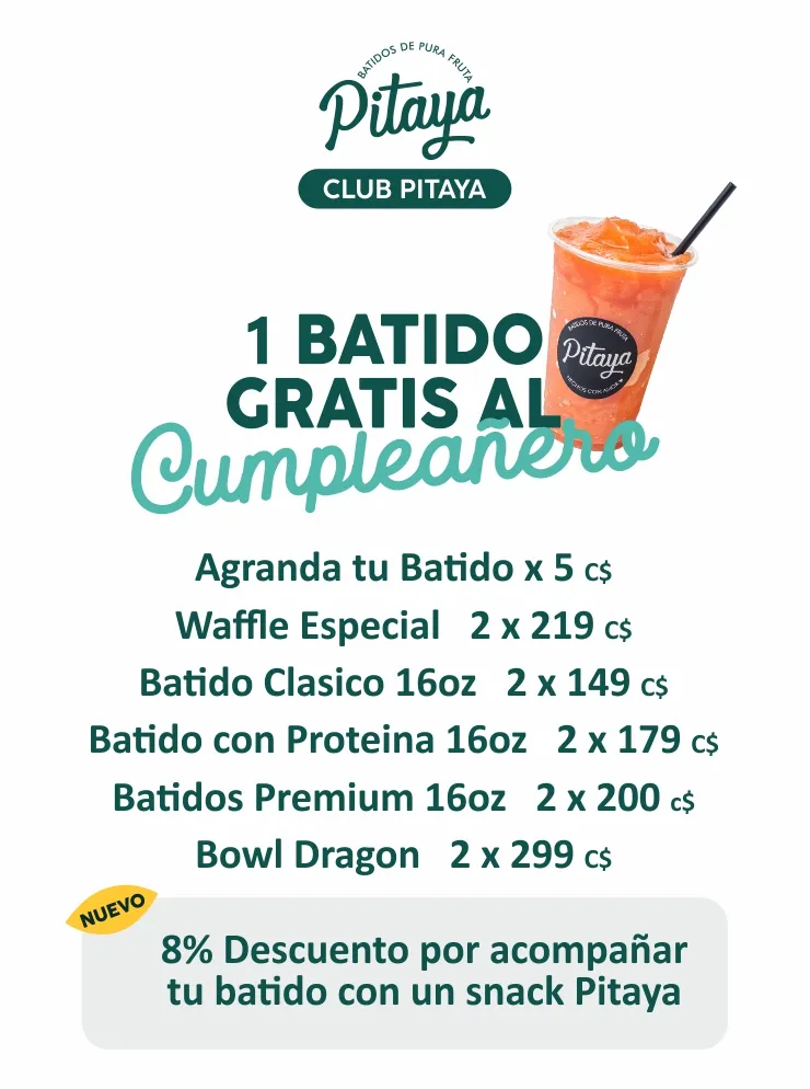 Menu batidos Pitaya