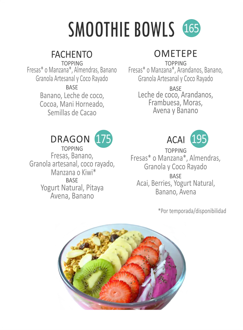 Menu batidos Pitaya